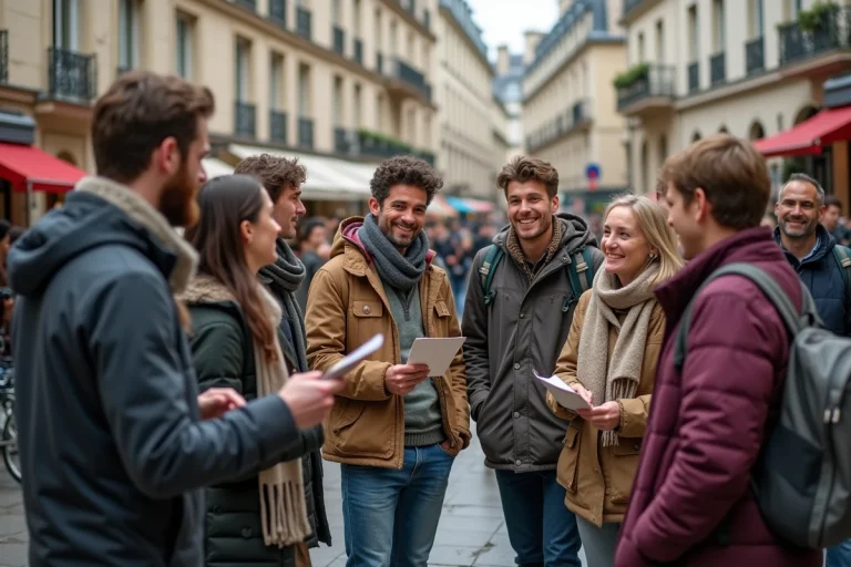 Groupe divers de citoyens à Paris lors d'une réunion en plein air