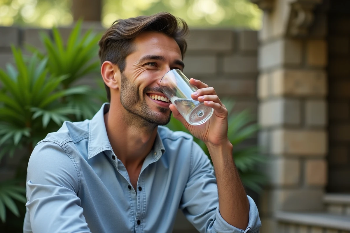 Homme souriant buvant de l